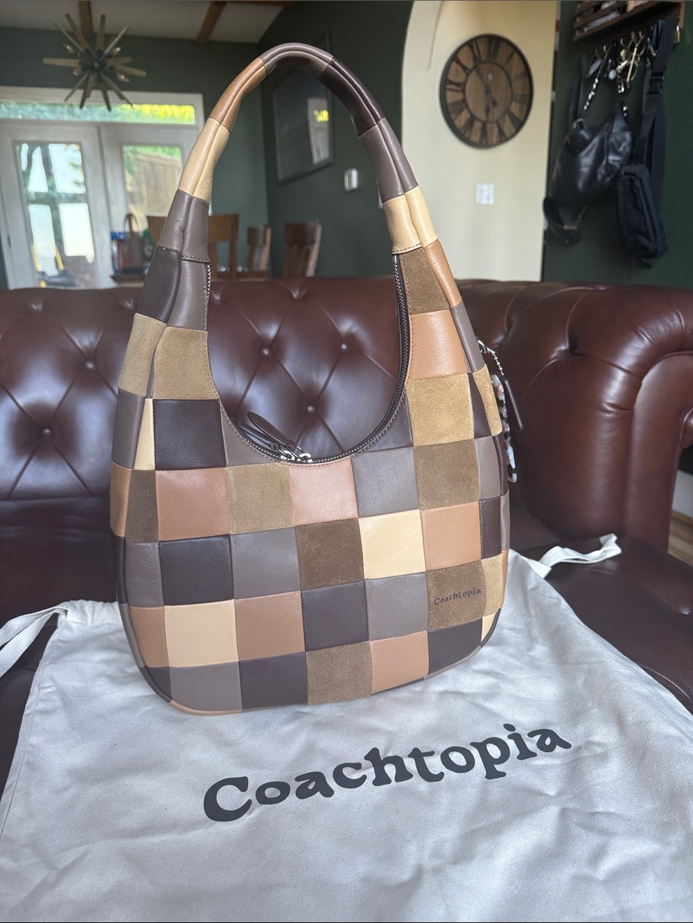 Coach Patchwork Hobo Shoulder Bag in Brown, Tan, Cream